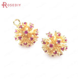 6PCS 11MM Champagne Brass Flower Ball Charms Pendants