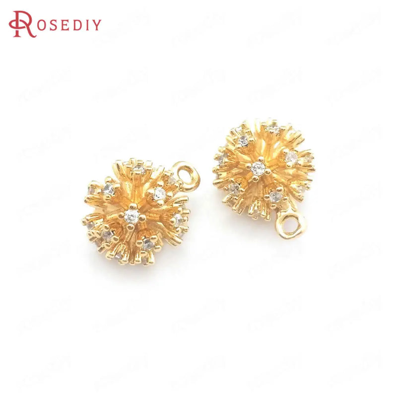 6PCS 11MM Champagne Brass Flower Ball Charms Pendants