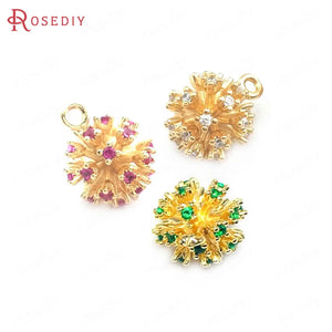 6PCS 11MM Champagne Brass Flower Ball Charms Pendants