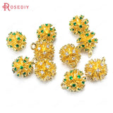 6PCS 11MM Champagne Brass Flower Ball Charms Pendants