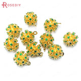 6PCS 11MM Champagne Brass Flower Ball Charms Pendants