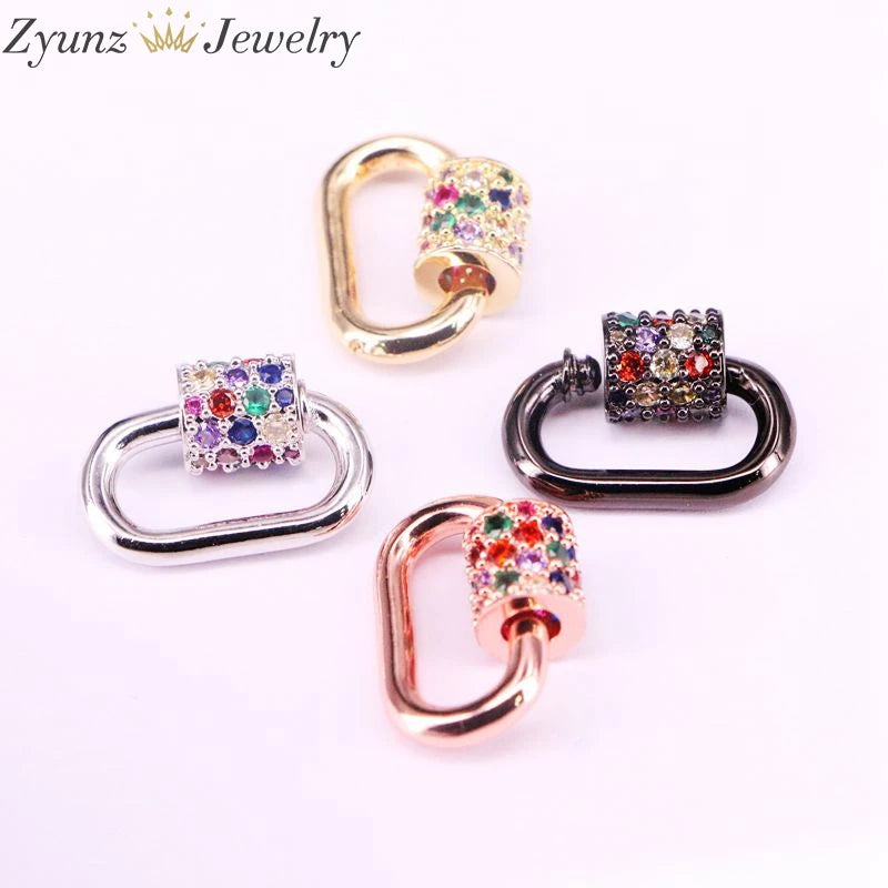 6PCS 12x18mm Rainbow CZ Oval Screw Clasps Silver Black