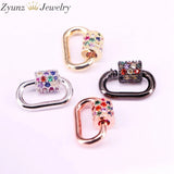 6PCS 12x18mm Rainbow CZ Oval Screw Clasps Silver Black