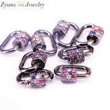 6PCS 12x18mm Rainbow CZ Oval Screw Clasps Silver Black