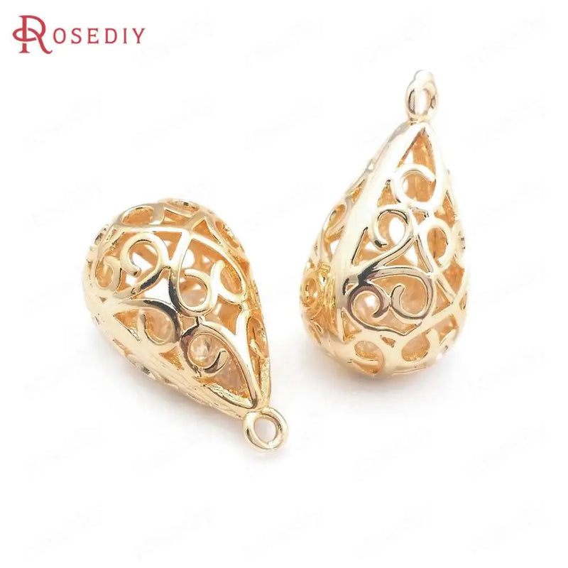 6PCS 12.5x22MM Brass Zircon Tear Drop Charms Pendants