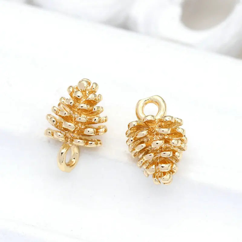 6PCS 12*8MM 14K Brass Pine Cone Charms Pendants DIY Jewelry Findings
