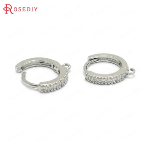 6PCS 12MM 14MM 24K Brass Zircon Round Earring Hooks Jewelry Making Supplies