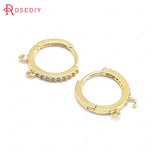 6PCS 12MM 14MM 24K Brass Zircon Round Earring Hooks Jewelry Making Supplies