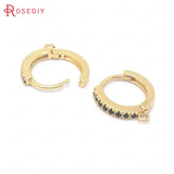 6PCS 12MM 14MM 24K Brass Zircon Round Earring Hooks Jewelry Making Supplies