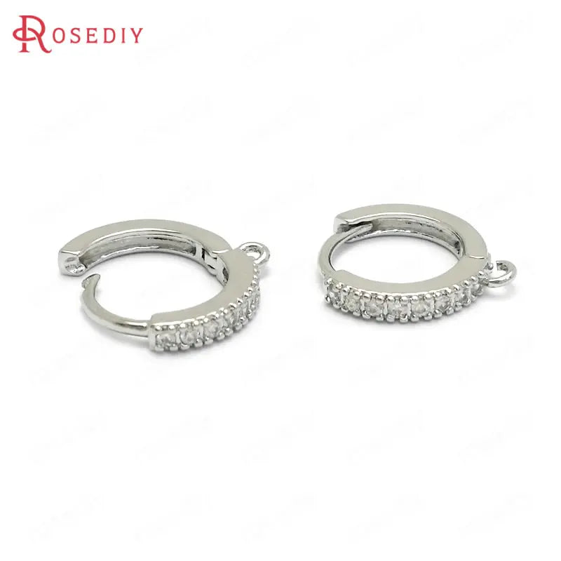 6PCS 12MM 14MM 24K Brass Zircon Round Earring Hooks Jewelry Making Supplies