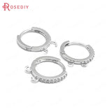 6PCS 12MM 14MM 24K Brass Zircon Round Earring Hooks Jewelry Making Supplies
