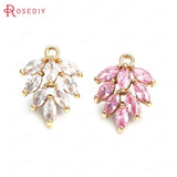 6PCS Brass Zircon Tree Leaf Charms Pendants