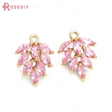 6PCS Brass Zircon Tree Leaf Charms Pendants