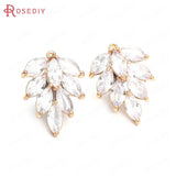 6PCS Brass Zircon Tree Leaf Charms Pendants