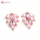6PCS Brass Zircon Tree Leaf Charms Pendants