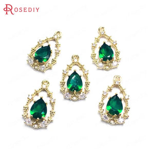 6PCS High Champagne Brass Zircon 2 Holes Drop Shape Charms Pendants