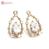 6PCS High Champagne Brass Zircon 2 Holes Drop Shape Charms Pendants