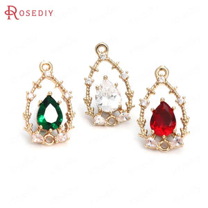 6PCS High Champagne Brass Zircon 2 Holes Drop Shape Charms Pendants