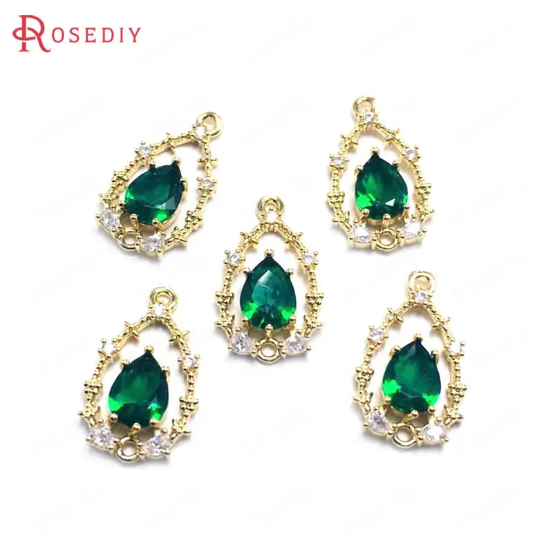 6PCS High Champagne Brass Zircon 2 Holes Drop Shape Charms Pendants