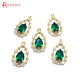 6PCS High Champagne Brass Zircon 2 Holes Drop Shape Charms Pendants