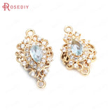 6PCS Champagne Brass Zircon Glass Drop Shape Charms Pendants