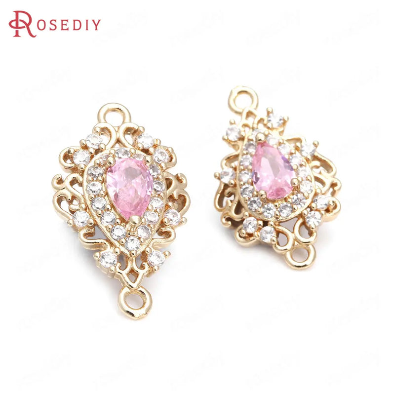 6PCS Champagne Brass Zircon Glass Drop Shape Charms Pendants