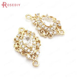 6PCS Champagne Brass Zircon Glass Drop Shape Charms Pendants