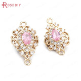6PCS Champagne Brass Zircon Glass Drop Shape Charms Pendants