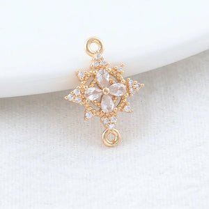 6PCS 13.5*18MM 14K Brass Flowers Connect Charms Pendants