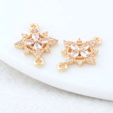 6PCS 13.5*18MM 14K Brass Flowers Connect Charms Pendants