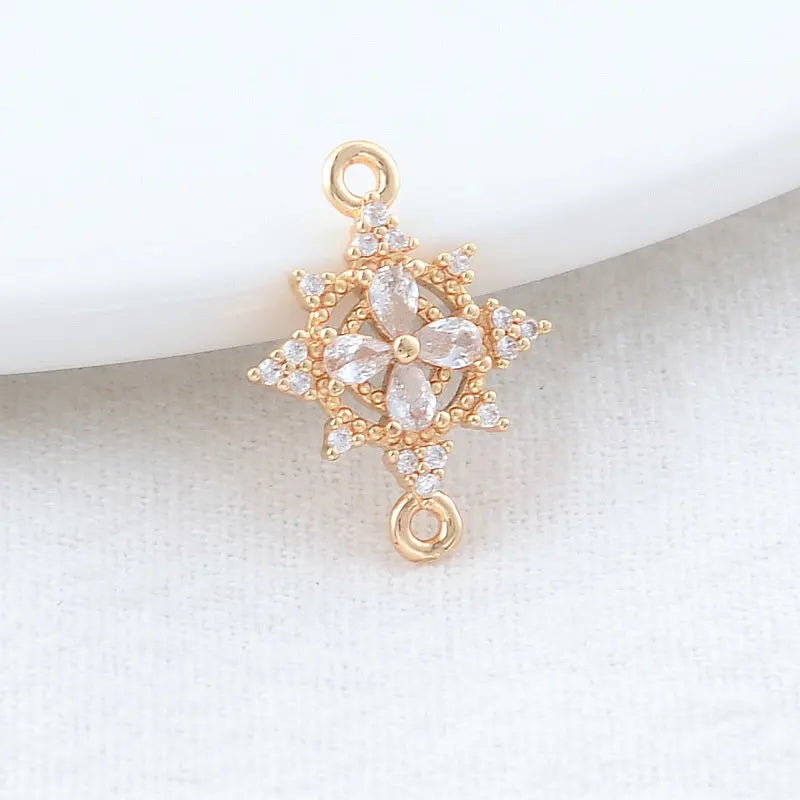 6PCS 13.5*18MM 14K Brass Flowers Connect Charms Pendants