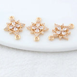6PCS 13.5*18MM 14K Brass Flowers Connect Charms Pendants