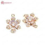 6PCS High Champagne Brass Zircon Flower Charms Pendants Jewelry Making Diy