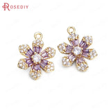 6PCS High Champagne Brass Zircon Flower Charms Pendants Jewelry Making Diy