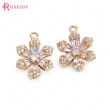 6PCS High Champagne Brass Zircon Flower Charms Pendants Jewelry Making Diy