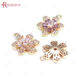 6PCS High Champagne Brass Zircon Flower Charms Pendants Jewelry Making Diy