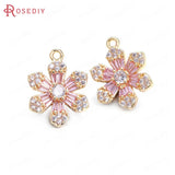 6PCS High Champagne Brass Zircon Flower Charms Pendants Jewelry Making Diy