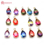 6PCS Champagne Brass and Glass Rainbow Drop Charms Pendants DIY Accessories