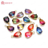 6PCS Champagne Brass and Glass Rainbow Drop Charms Pendants DIY Accessories