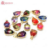 6PCS Champagne Brass and Glass Rainbow Drop Charms Pendants DIY Accessories