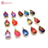 6PCS Champagne Brass and Glass Rainbow Drop Charms Pendants DIY Accessories