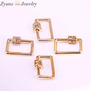 6PCS Colorful CZ Screw Clasp 14x20mm Micro Pave Charm Jewelry Component