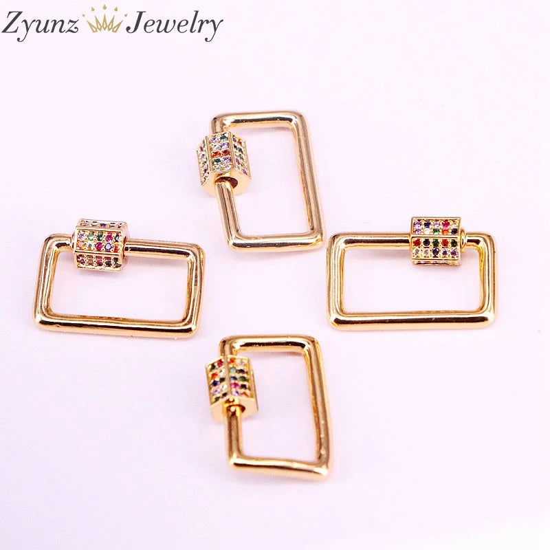 6PCS Colorful CZ Screw Clasp 14x20mm Micro Pave Charm Jewelry Component
