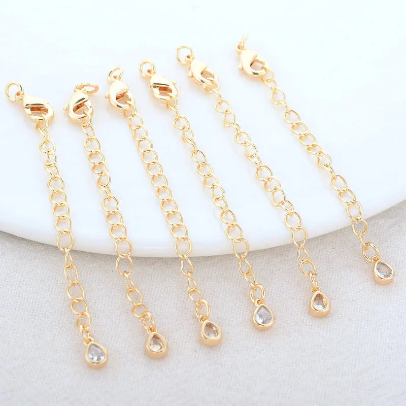 6PCS 14K Brass Zircon Drop Extender Chain Lobster Clasps Jewelry Accessories