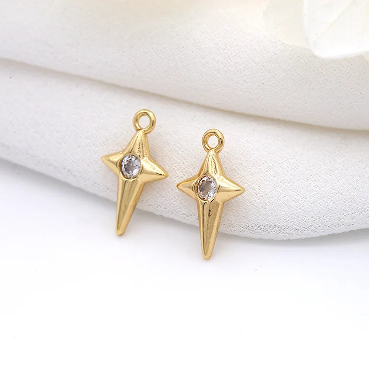 6PCS 14K Plated Brass Zircon Charms Pendants Jewelry Making Supplies