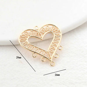 6PCS 14K Plated Flower Heart Square Shape 5 Holes Connect Charms Pendants