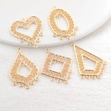 6PCS 14K Plated Flower Heart Square Shape 5 Holes Connect Charms Pendants