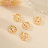 6PCS 14MM 24K Brass Round Sun Charms DIY Jewelry Findings