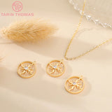 6PCS 14MM 24K Brass Round Sun Charms DIY Jewelry Findings