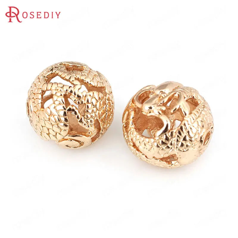 6PCS 14MM Hollow Dragon Spacer Beads Champagne Brass Bracelet DIY Jewelry Making